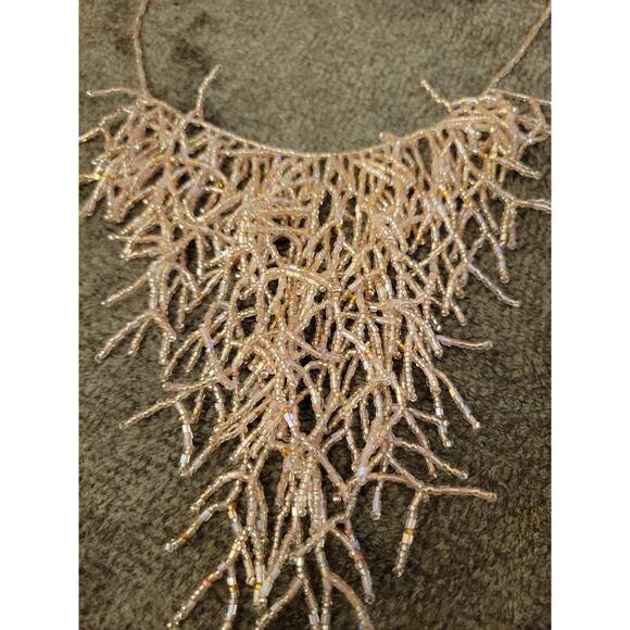Hand-Made Light Pink Beaded Multiple Strands Boho Bib Necklace 20 inches - Picture 4 of 5